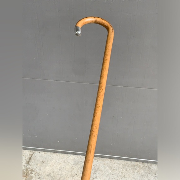 Antique Hallmarked Sterling Silver Blond Hardwood Crook Handle Walking Stick - Picture 13 of 16